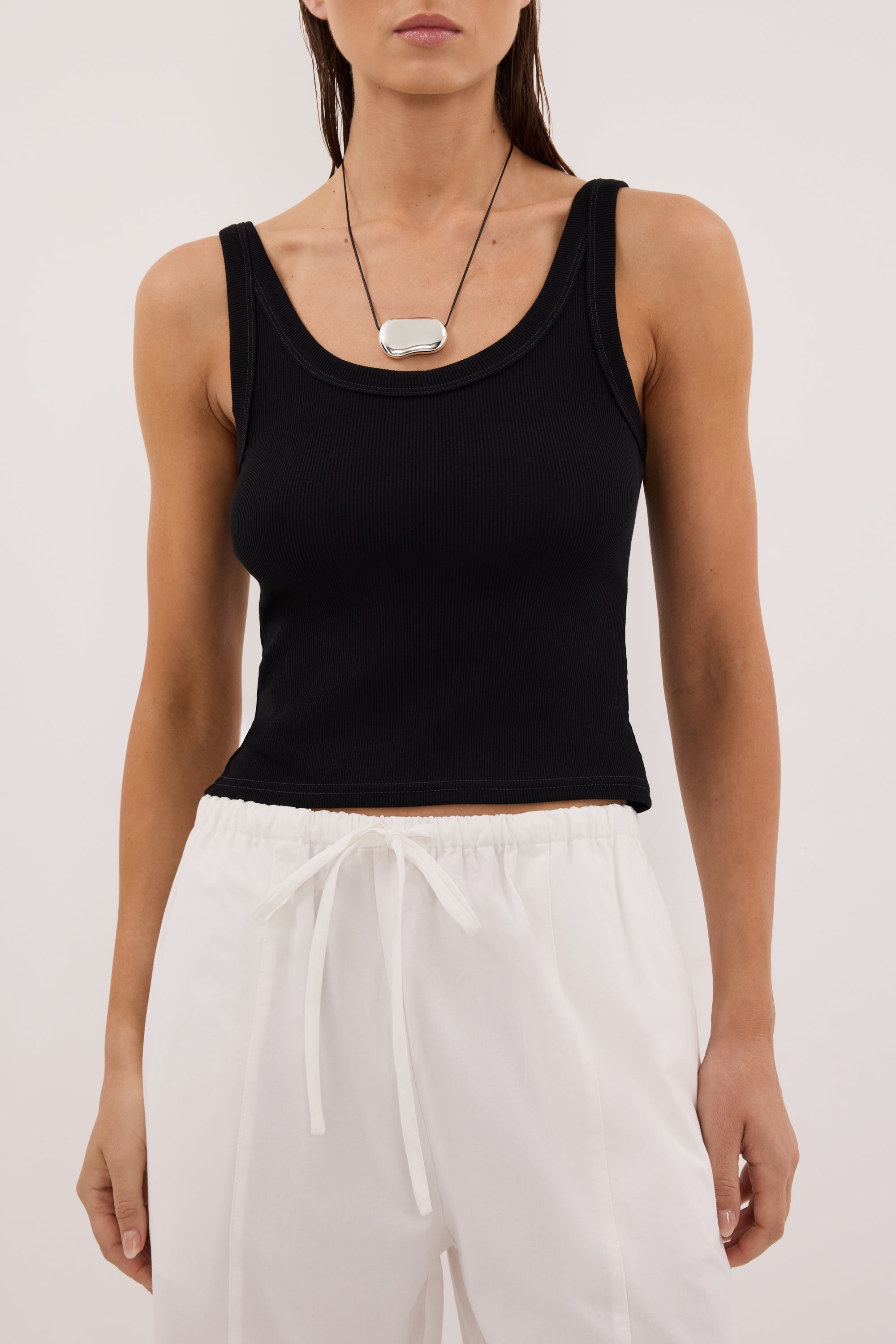 PHOEBE BLACK SCOOP NECK TANK TOP