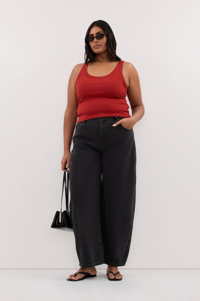 Shanaya wearing PHOEBE BURNT RED SCOOP NECK TANK TOP
