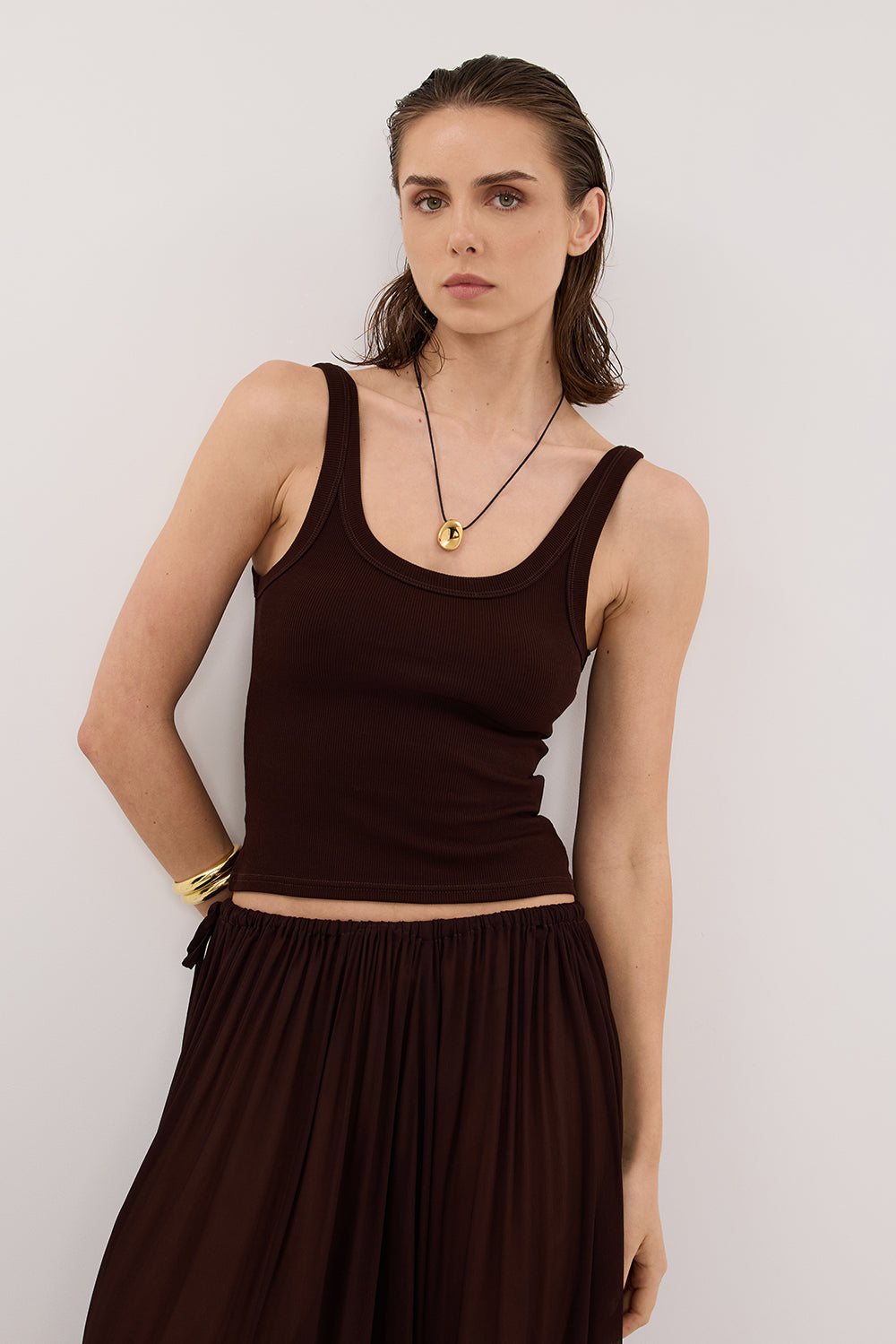 PHOEBE BURNT CHOC SCOOP NECK TANK TOP