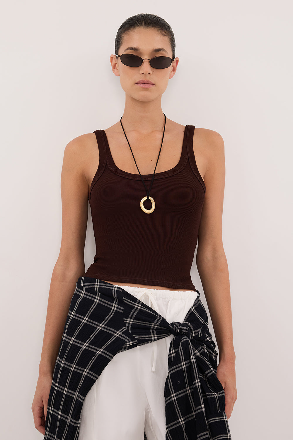 PHOEBE BURNT CHOC SCOOP NECK TANK TOP