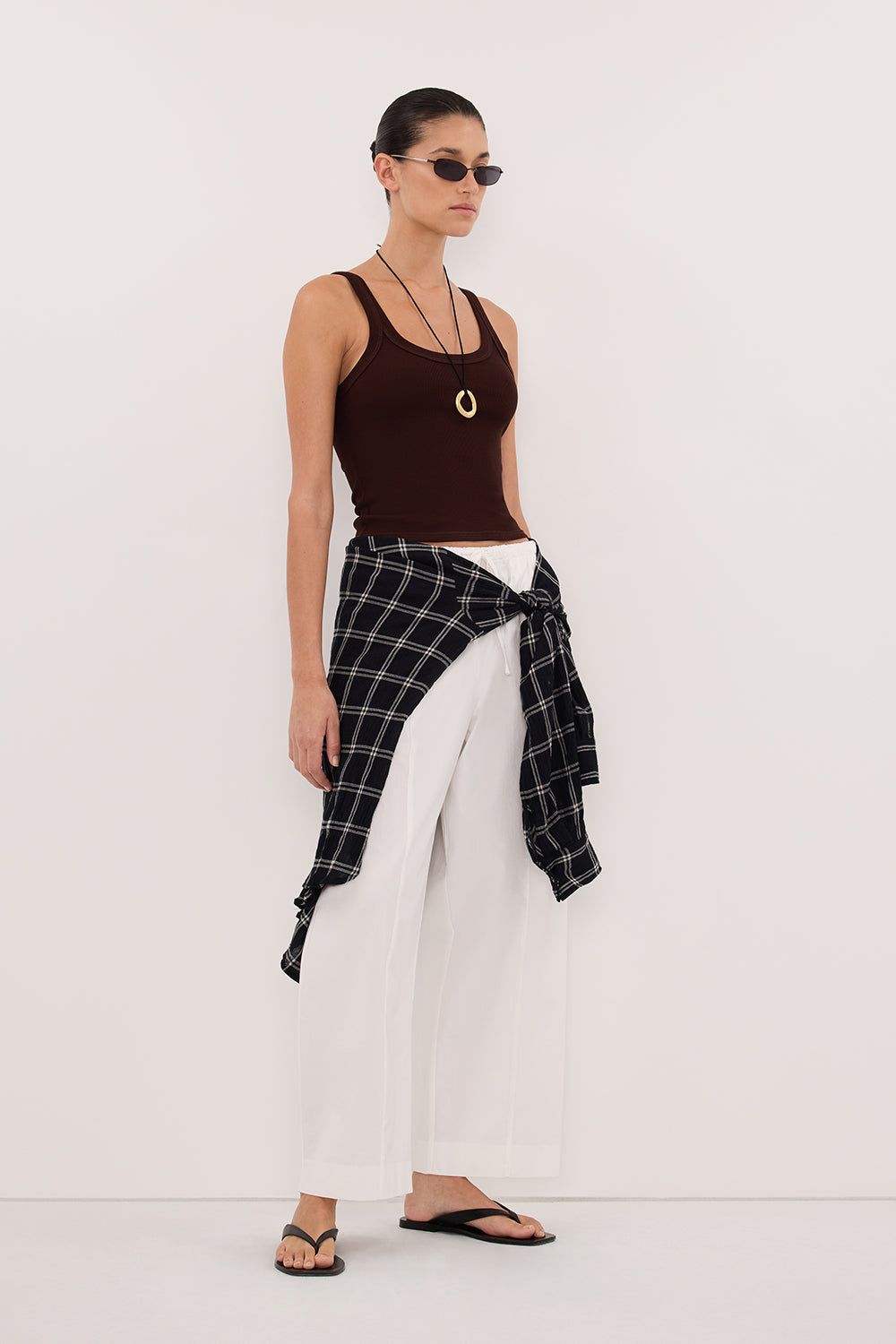 PHOEBE BURNT CHOC SCOOP NECK TANK TOP