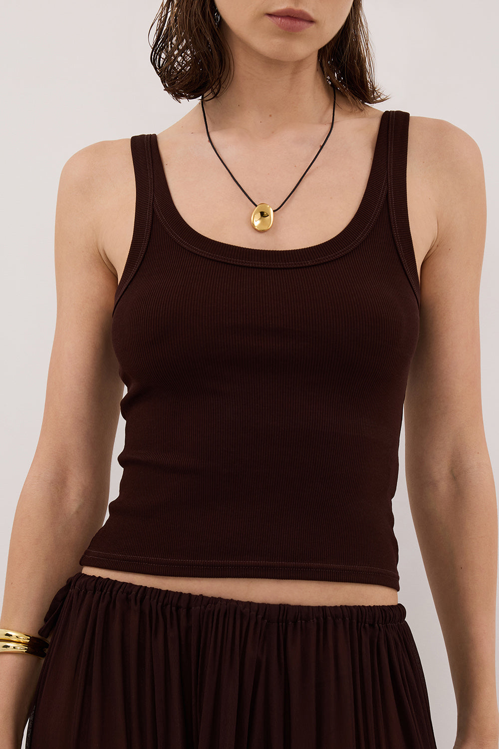 PHOEBE BURNT CHOC SCOOP NECK TANK TOP