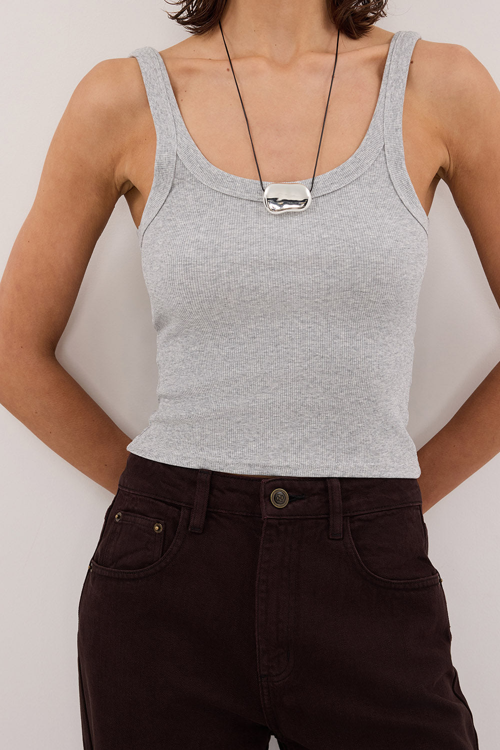 PHOEBE SILVER MARLE SCOOP NECK TANK TOP
