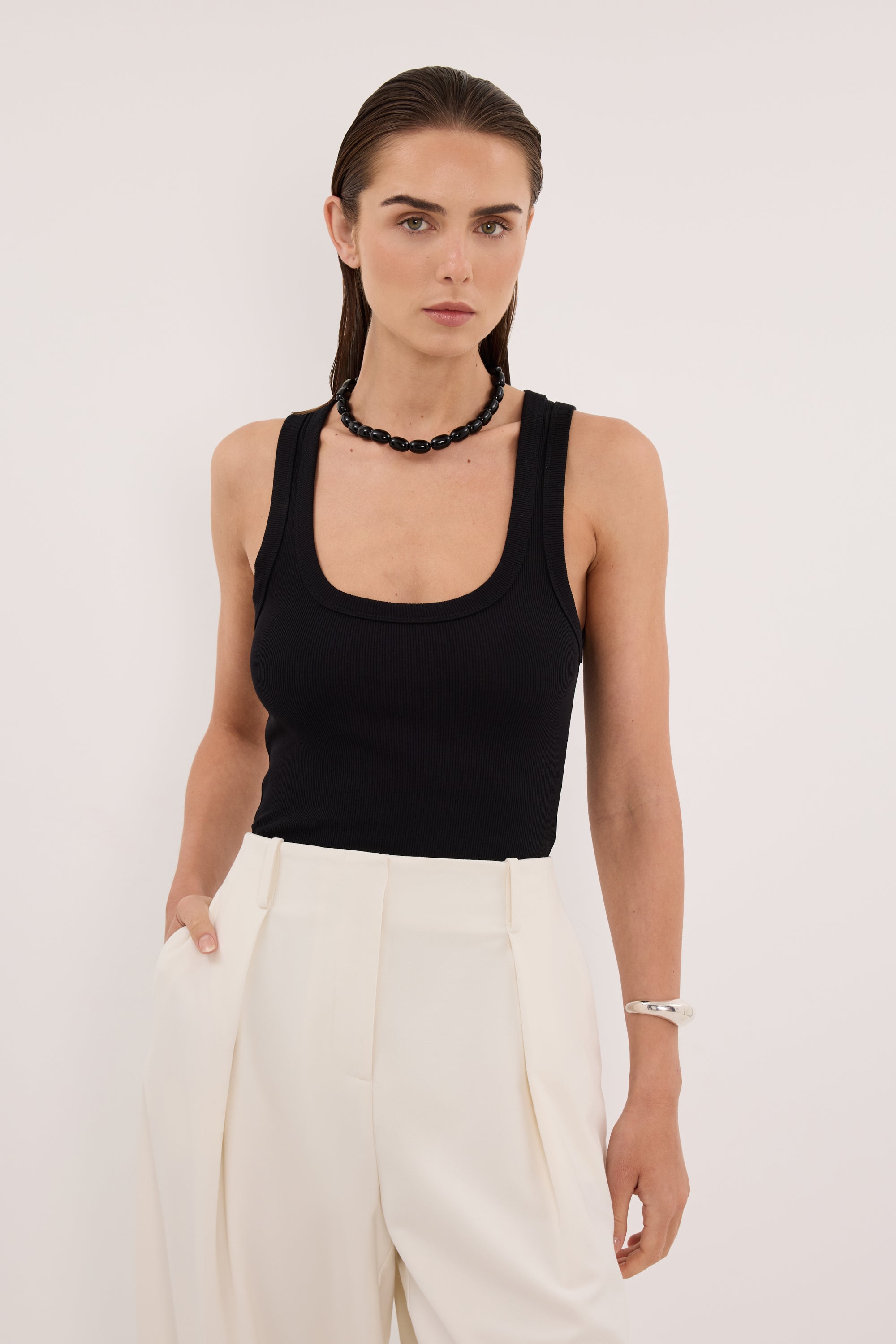 CLARA BLACK SCOOP NECK TANK TOP