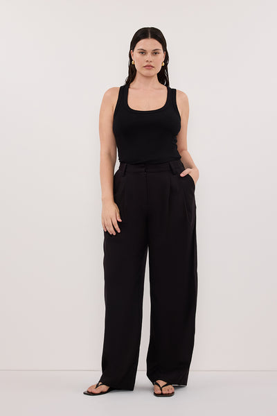 Jasmine wearing CLARA BLACK SCOOP NECK TANK TOP