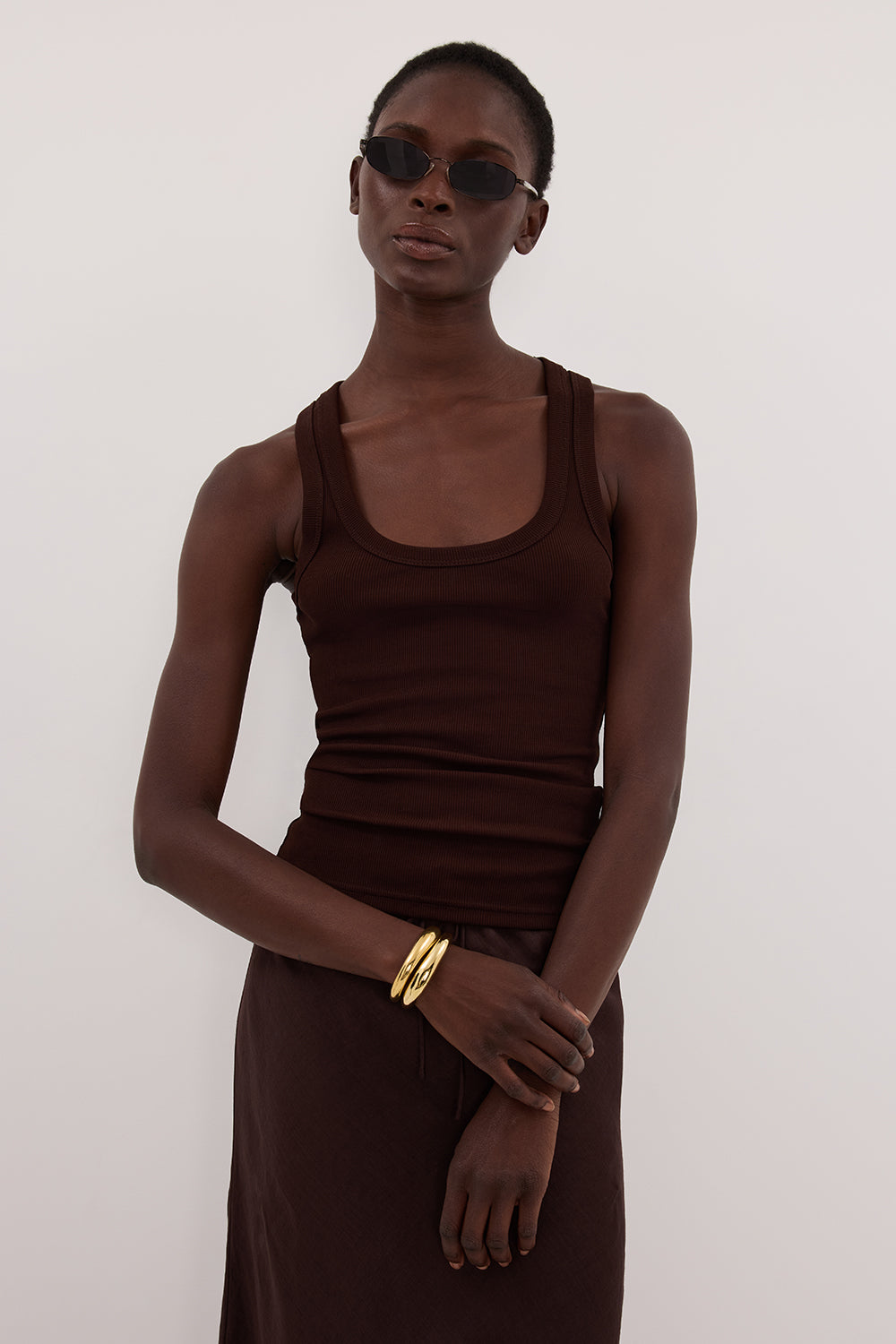 CLARA BURNT CHOC SCOOP NECK TANK TOP