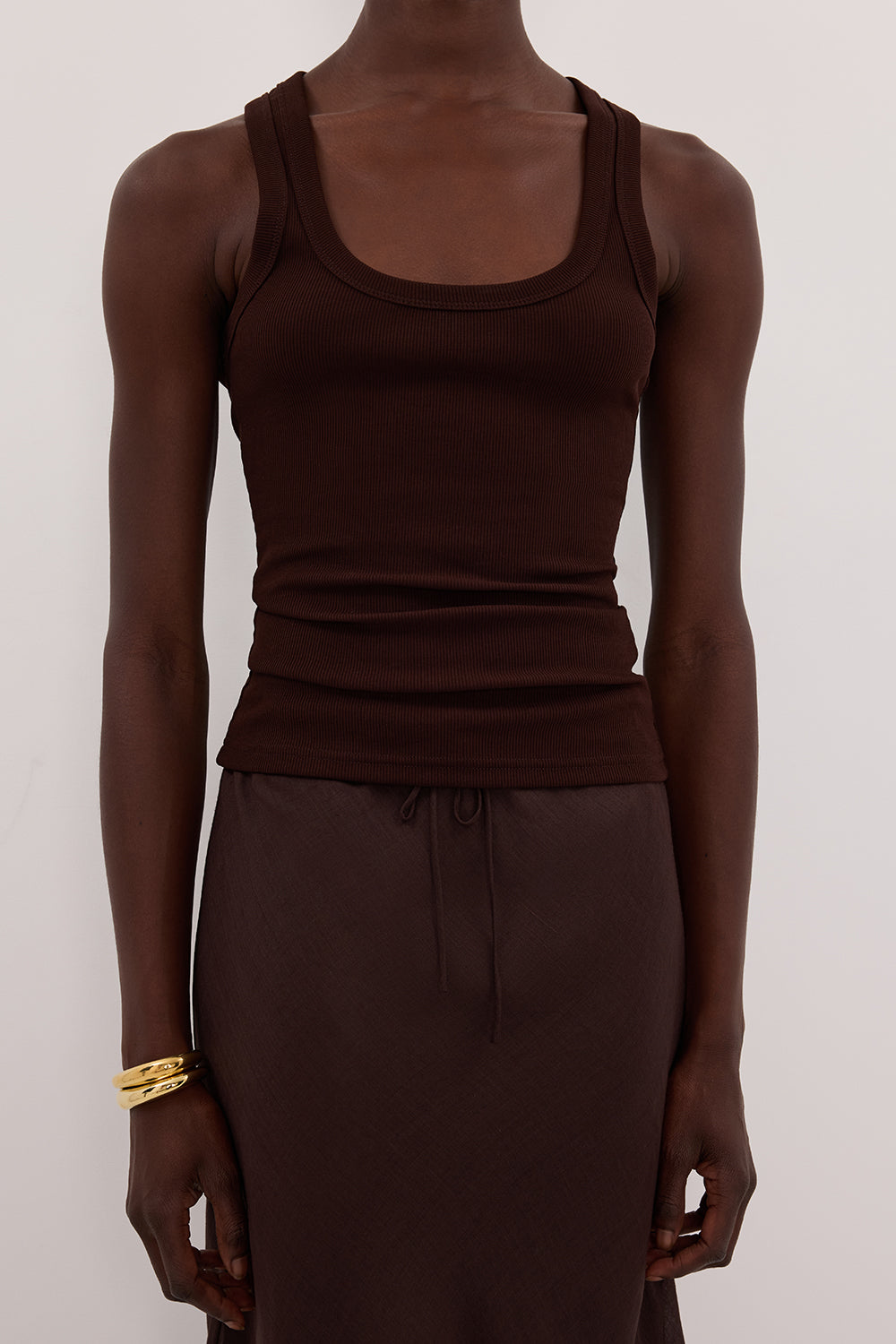 CLARA BURNT CHOC SCOOP NECK TANK TOP