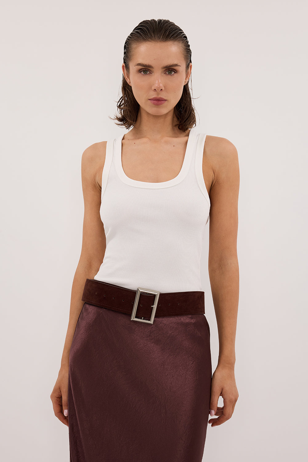 CLARA OFF WHITE SCOOP NECK TANK TOP