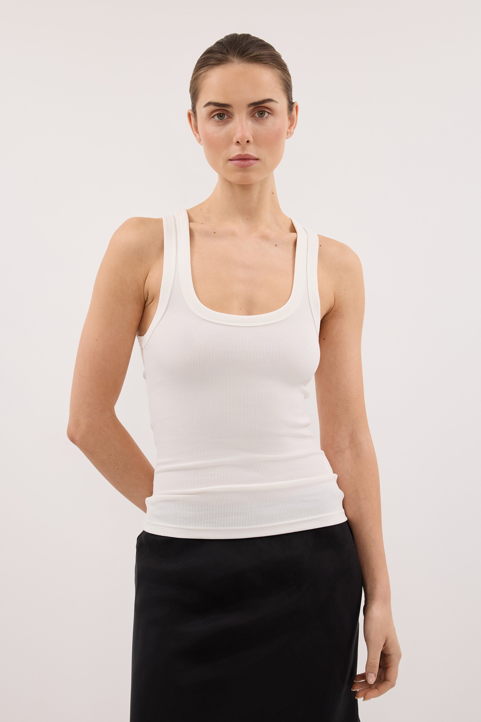 CLARA OFF WHITE SCOOP NECK TANK TOP