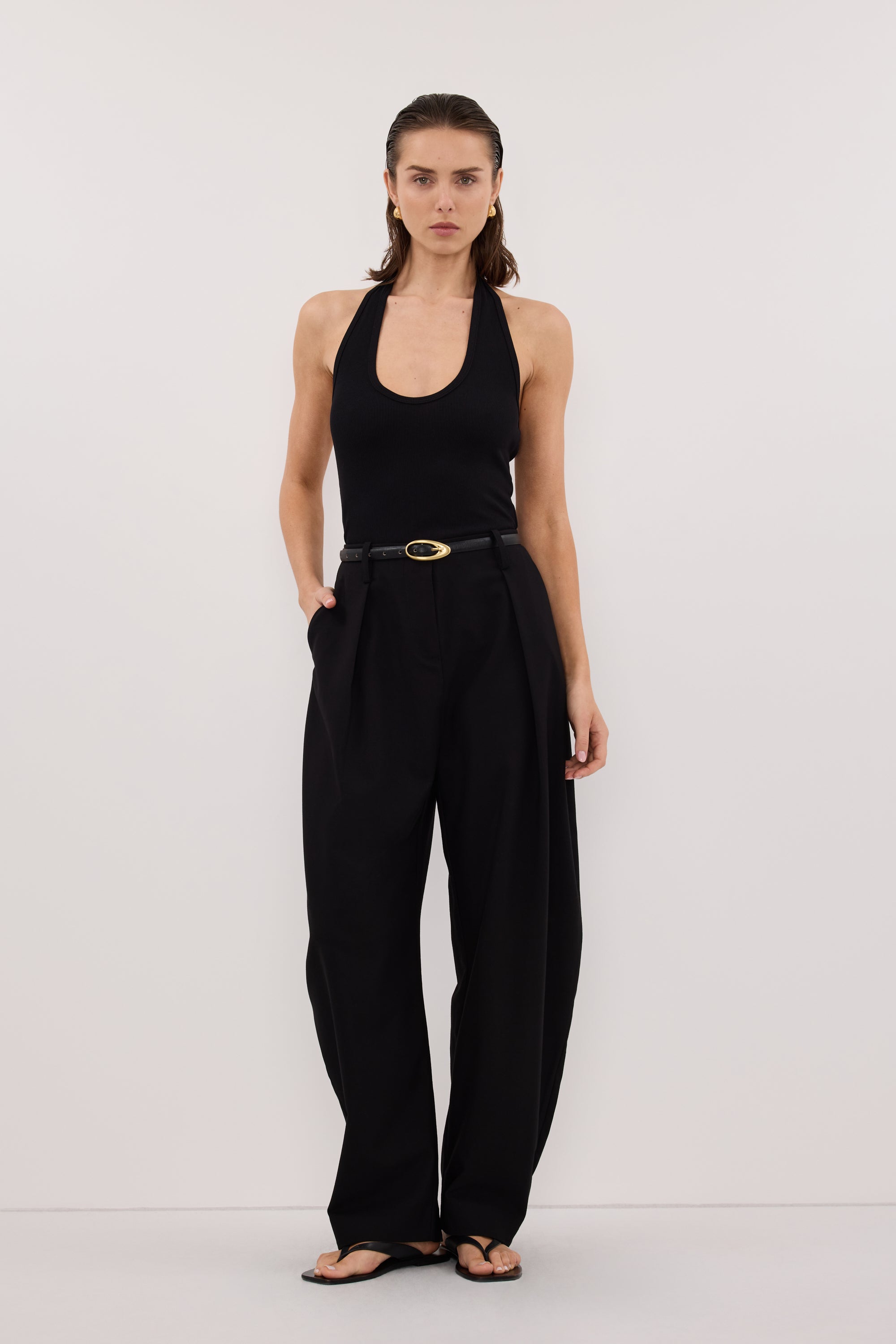 HARLAN BLACK KNIT HALTER TOP