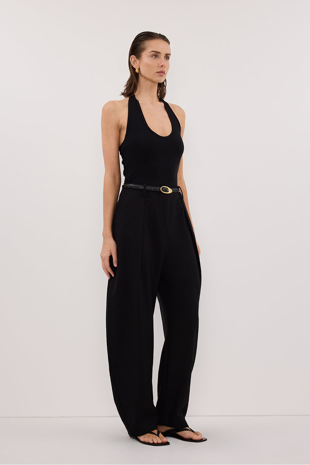 HARLAN BLACK KNIT HALTER TOP