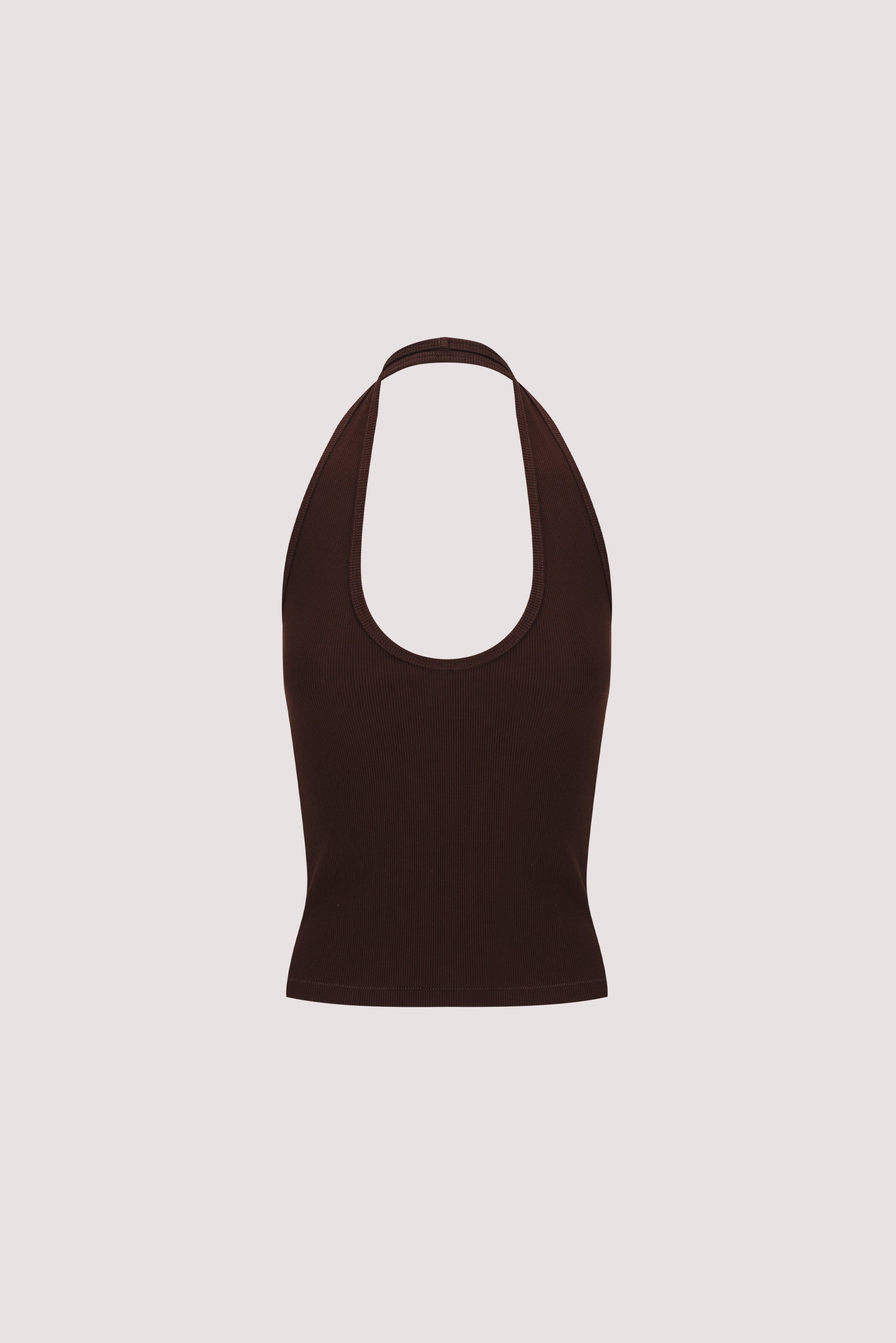 HARLAN BURNT CHOC KNIT HALTER TOP