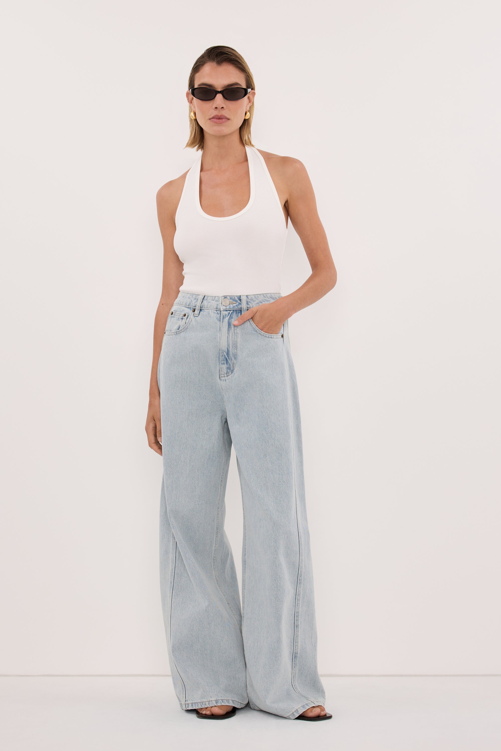 HARLAN OFF WHITE KNIT HALTER TOP