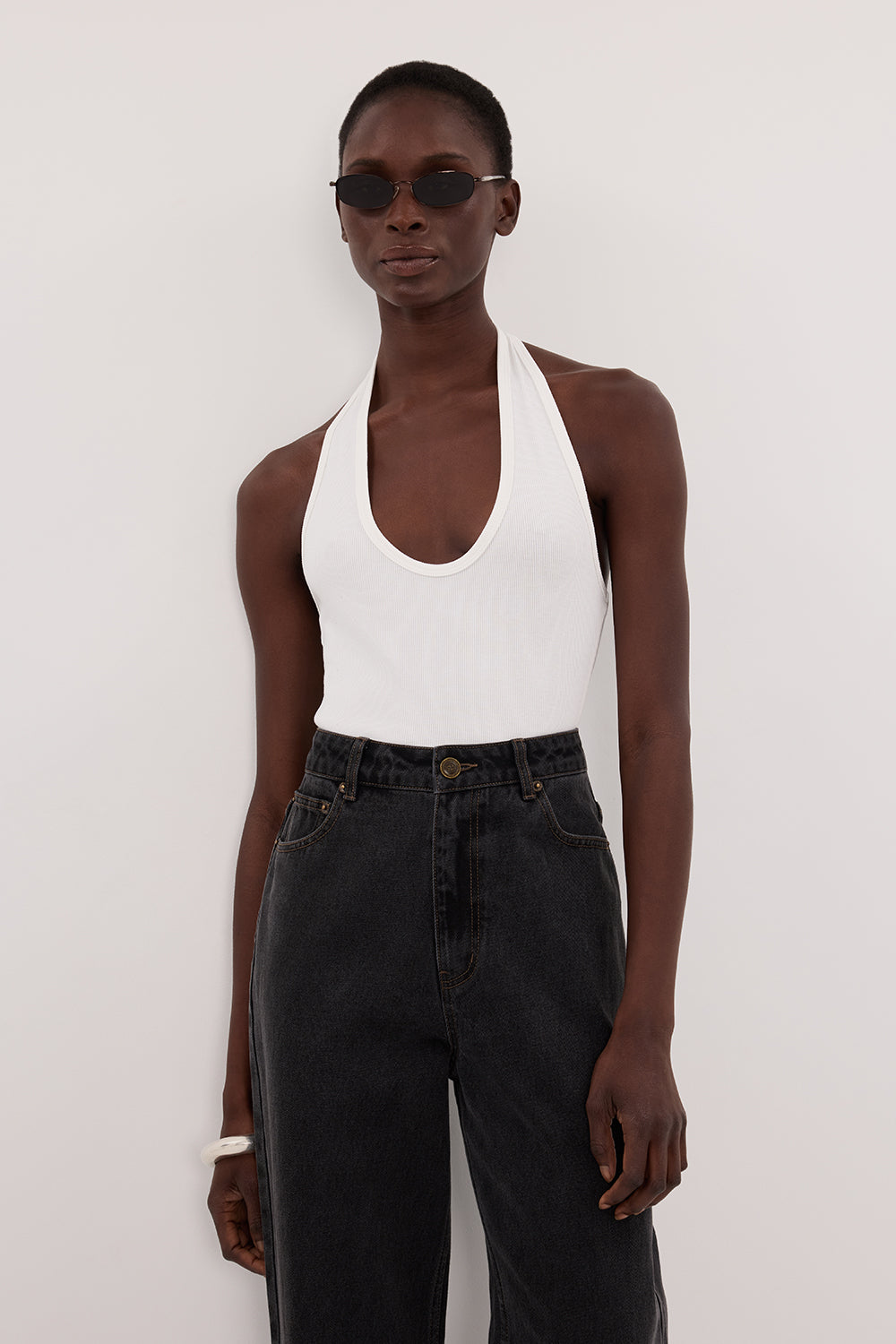 HARLAN OFF WHITE KNIT HALTER TOP