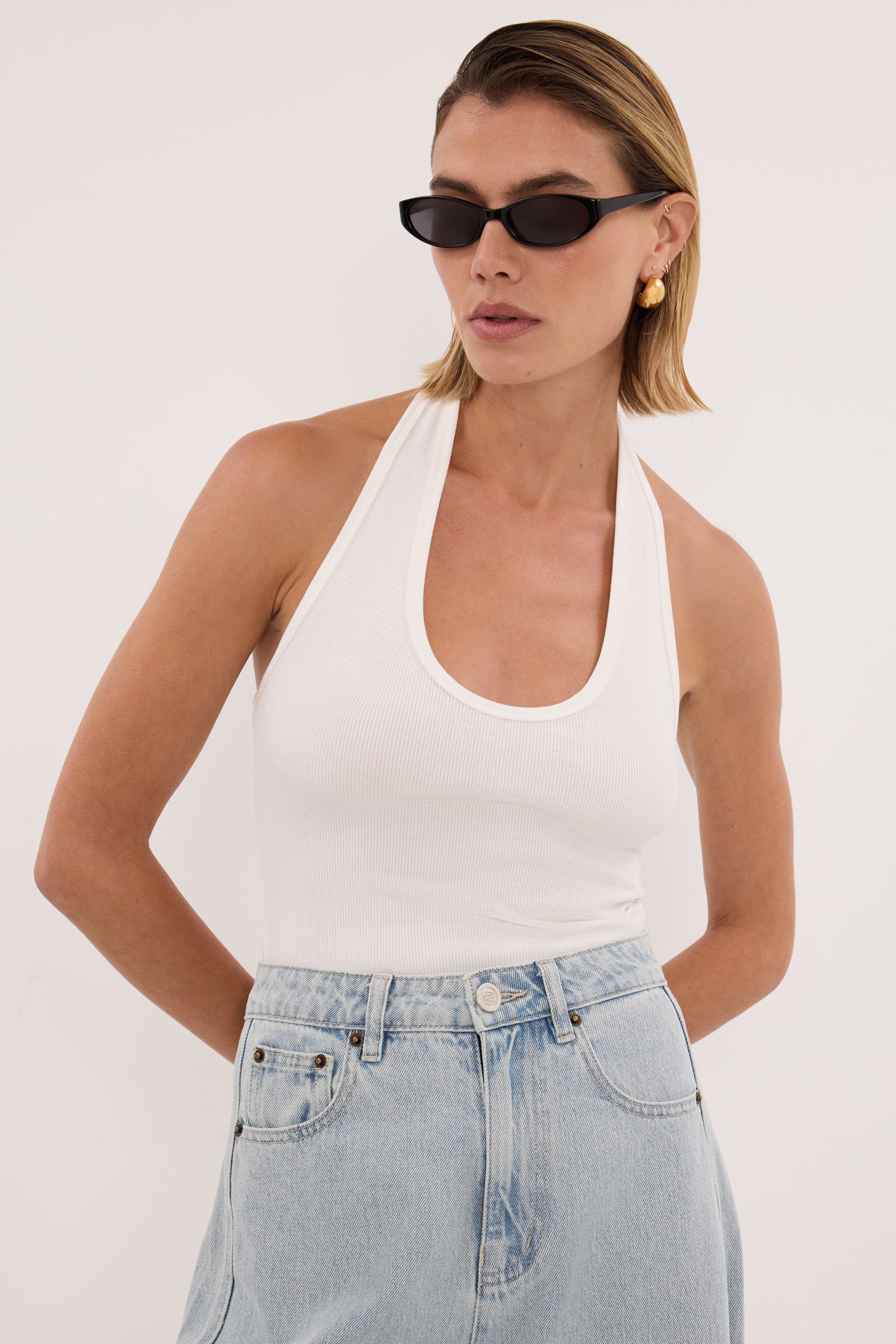 HARLAN OFF WHITE KNIT HALTER TOP