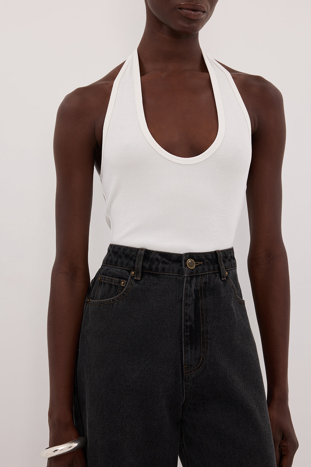 HARLAN OFF WHITE KNIT HALTER TOP