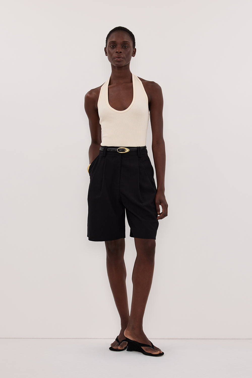 HARLAN SANDSTONE KNIT HALTER TOP