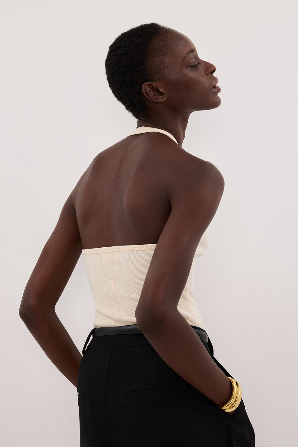 HARLAN SANDSTONE KNIT HALTER TOP