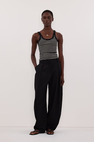 Maguette wearing PENNY BLACK SLEEVELESS STRIPE KNIT TANK TOP