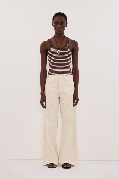Maguette wearing PENNY CHOC SLEEVELESS STRIPE KNIT TANK TOP
