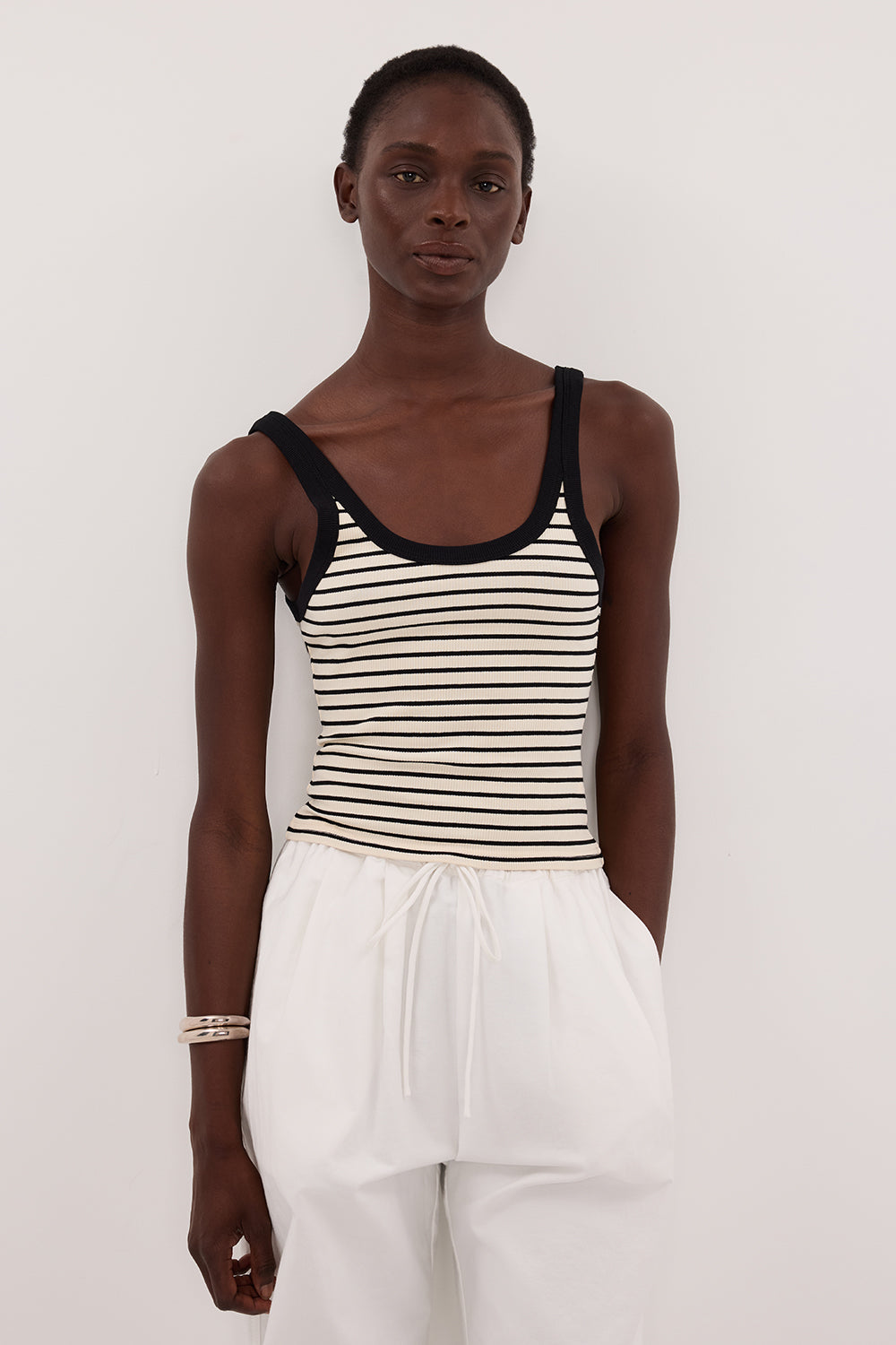PENNY CREAM SLEEVELESS STRIPE KNIT TANK TOP