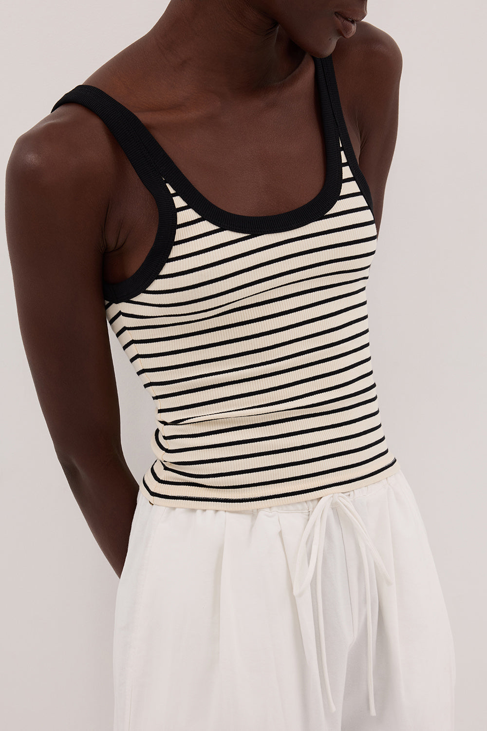 PENNY CREAM SLEEVELESS STRIPE KNIT TANK TOP