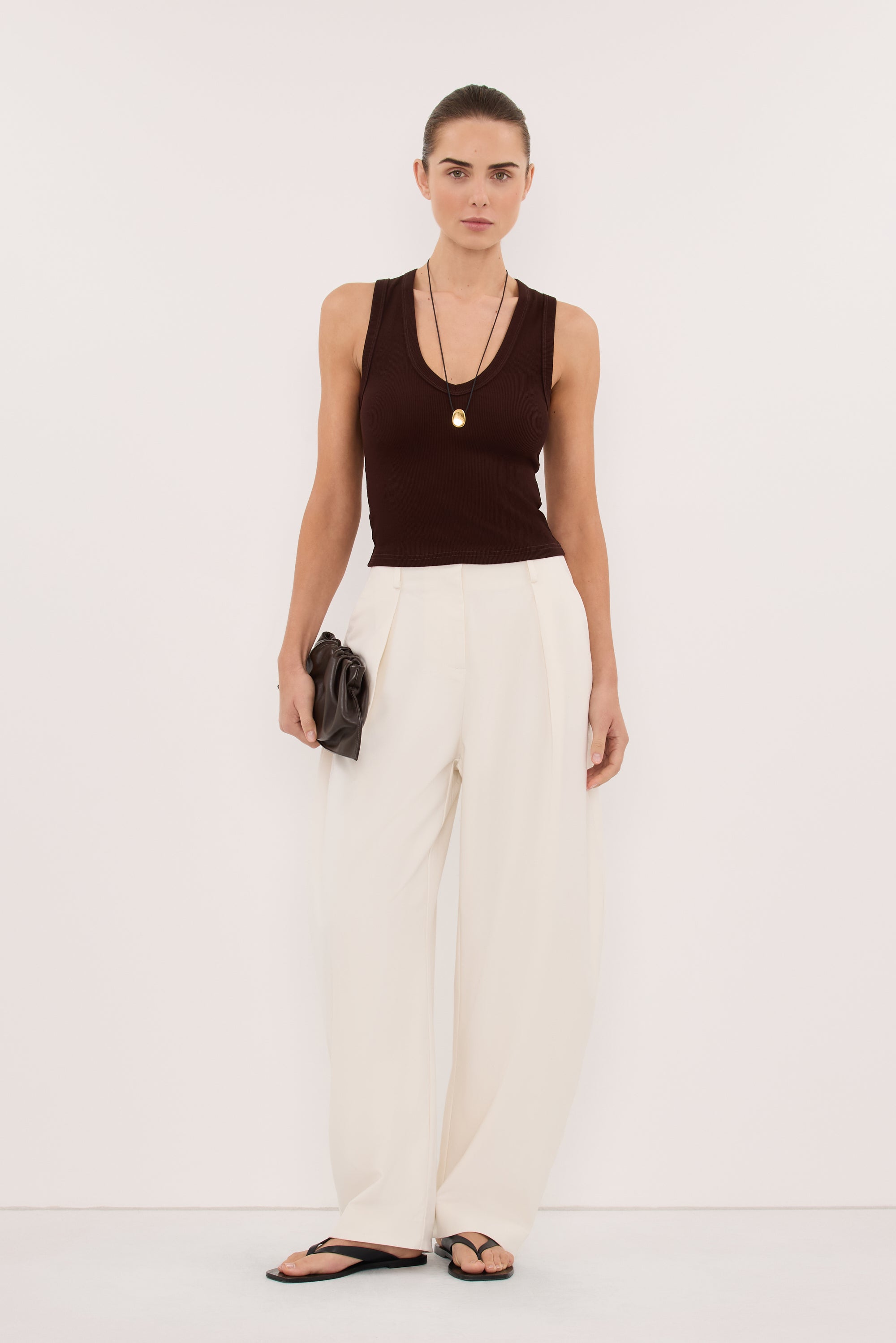 YASMIN BURNT CHOC SLEEVELESS KNIT TANK