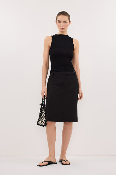 Stas wearing AMARA BLACK BOAT NECK KNIT TANK