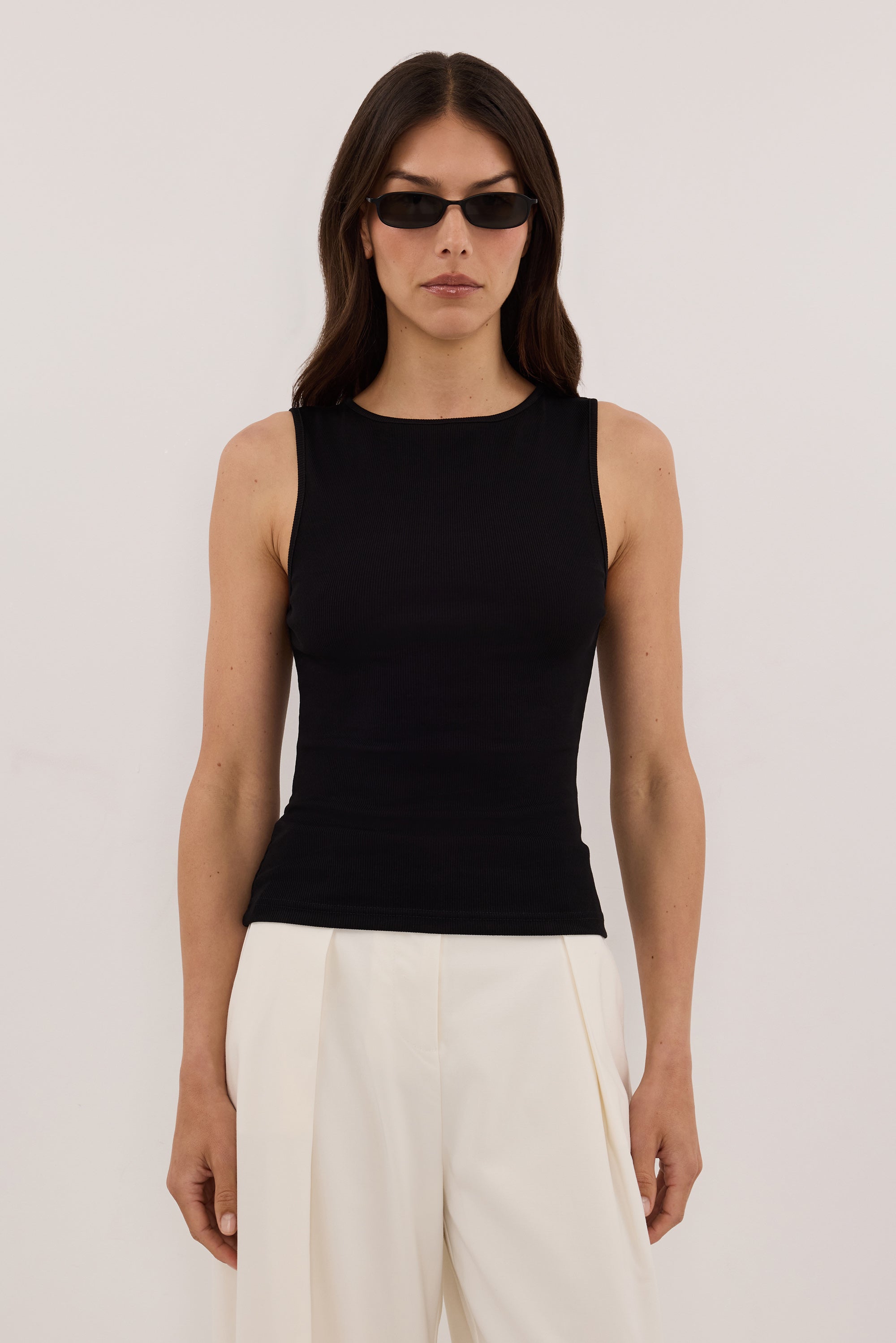 AMARA BLACK BOAT NECK KNIT TANK