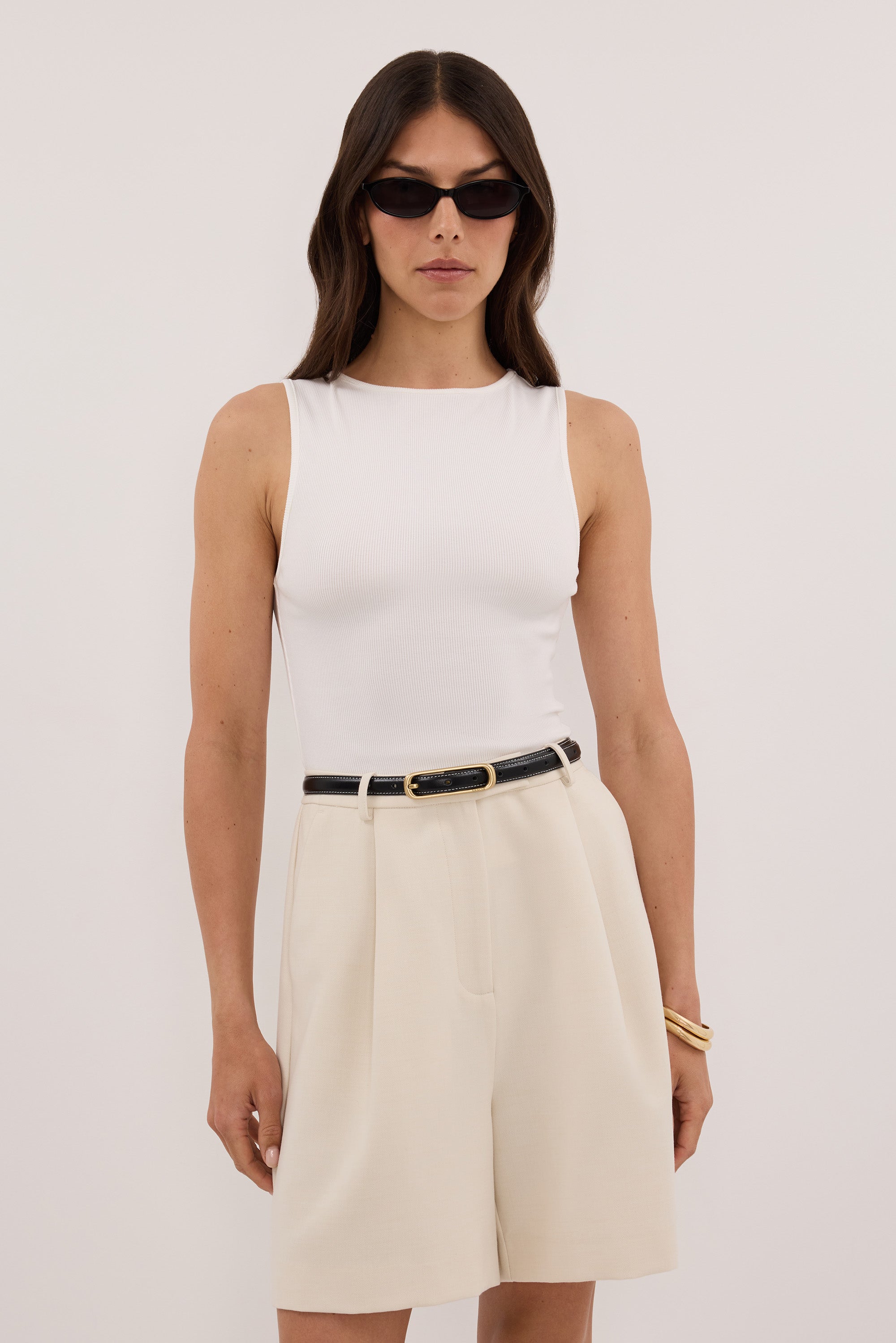 AMARA OFF WHITE BOAT NECK KNIT TANK