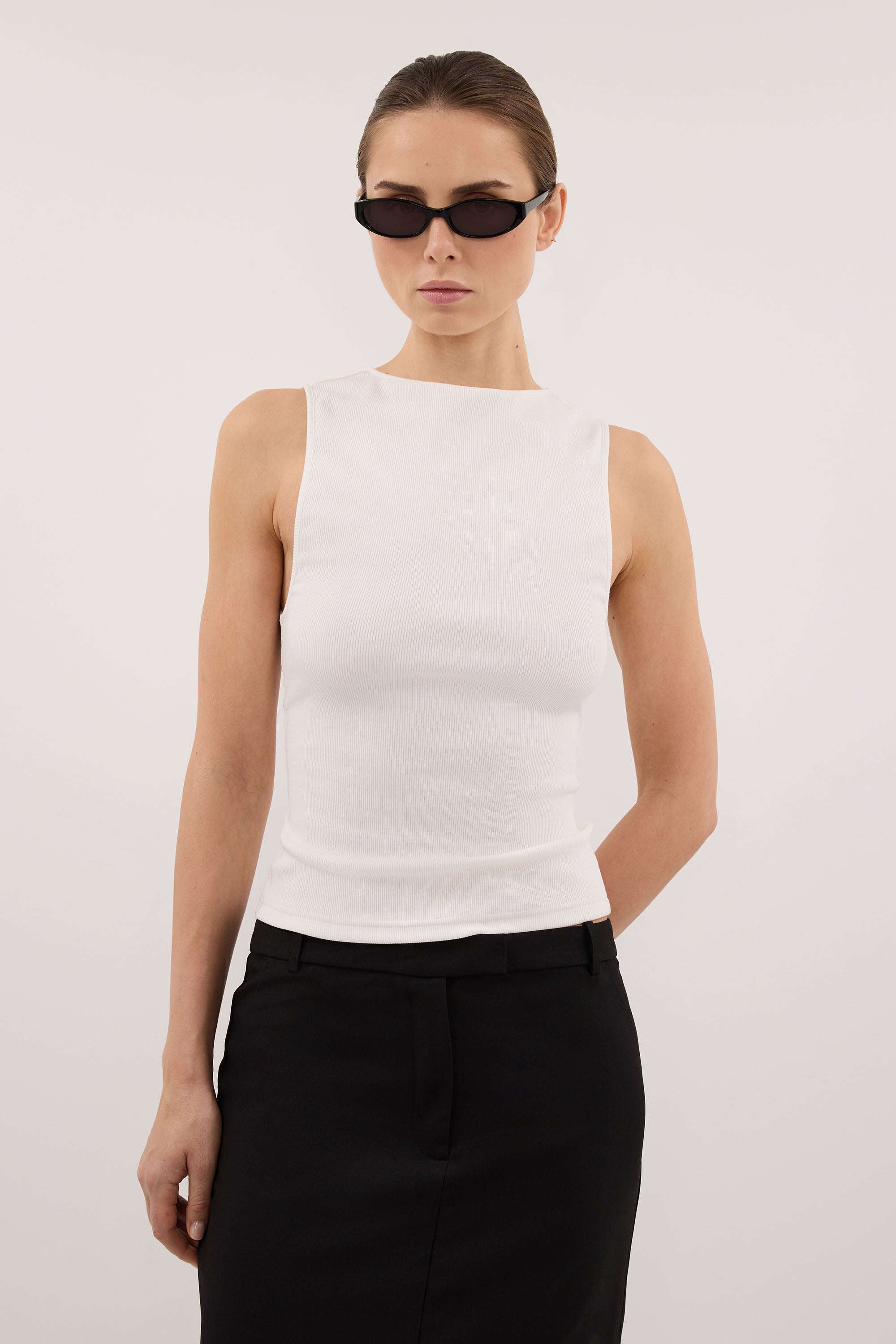 AMARA OFF WHITE BOAT NECK KNIT TANK