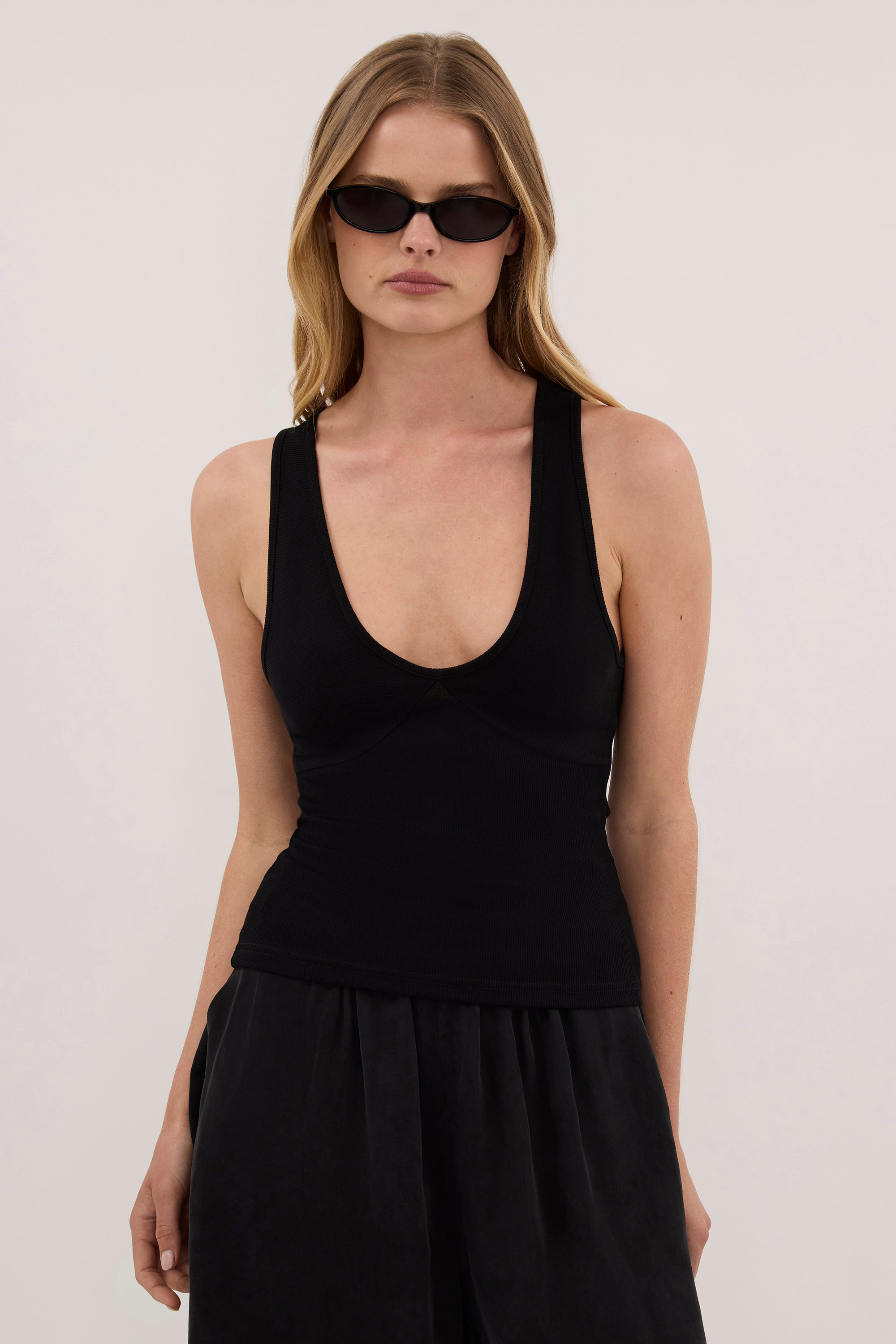 ROSIE BLACK V NECK KNIT TANK