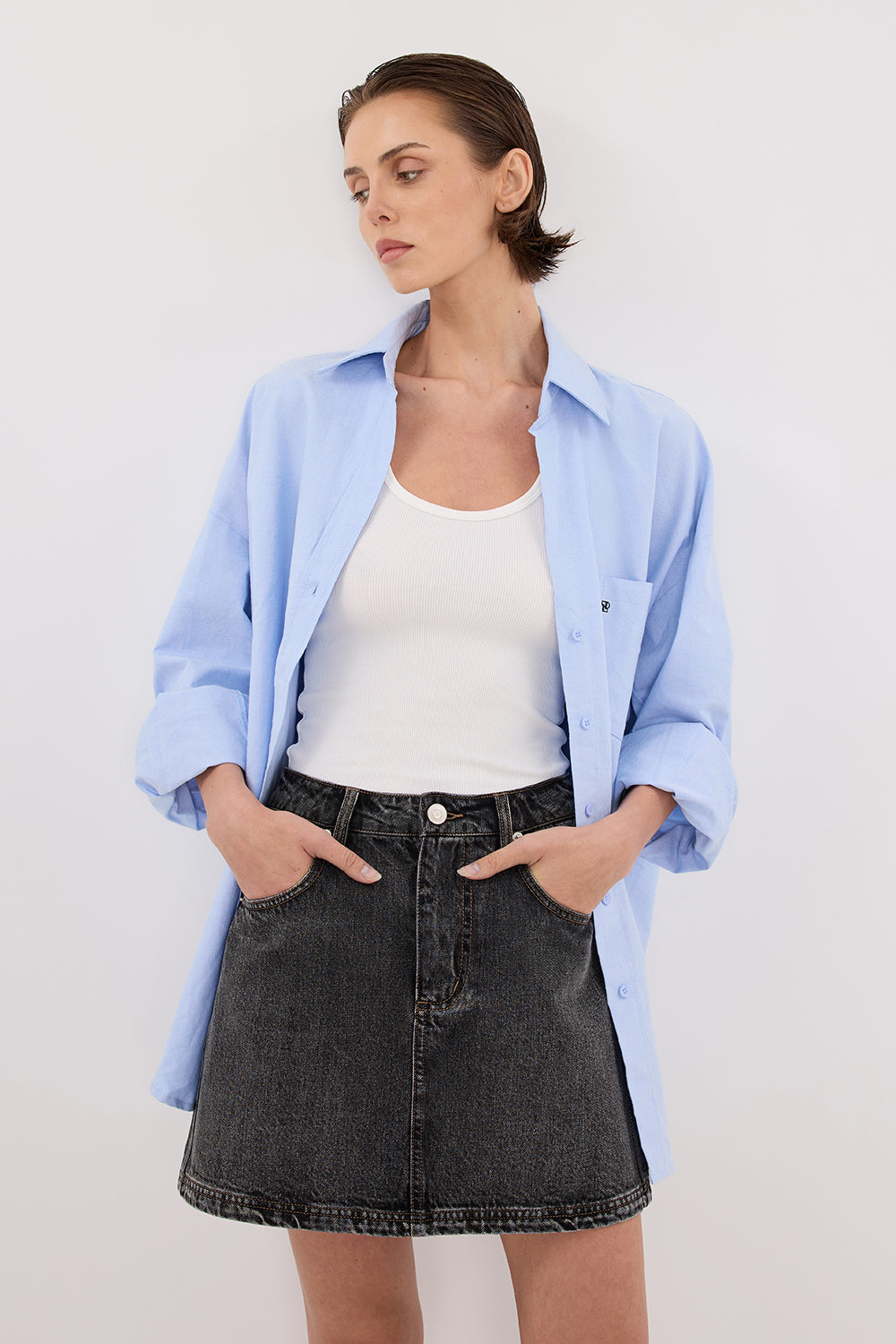 MASON WASHED BLACK DENIM MINI SKIRT