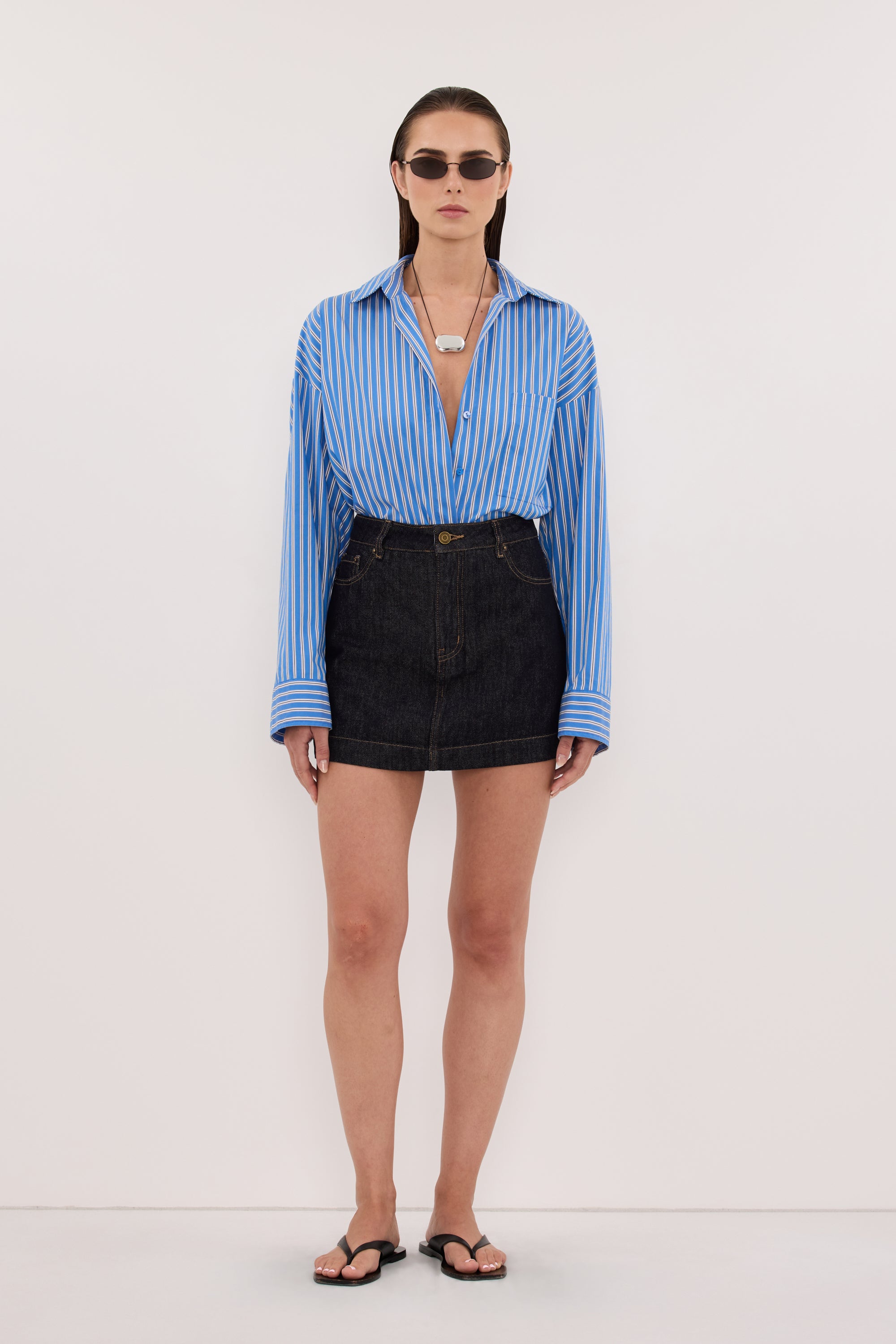 KERA RAW INDIGO DENIM A LINE SKORT