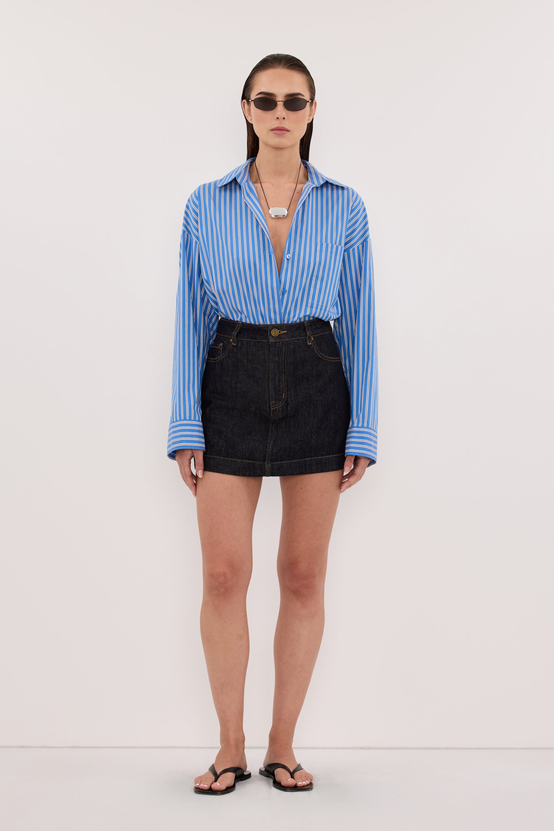 Kera Denim A Line Skort in Raw Indigo By DISSH