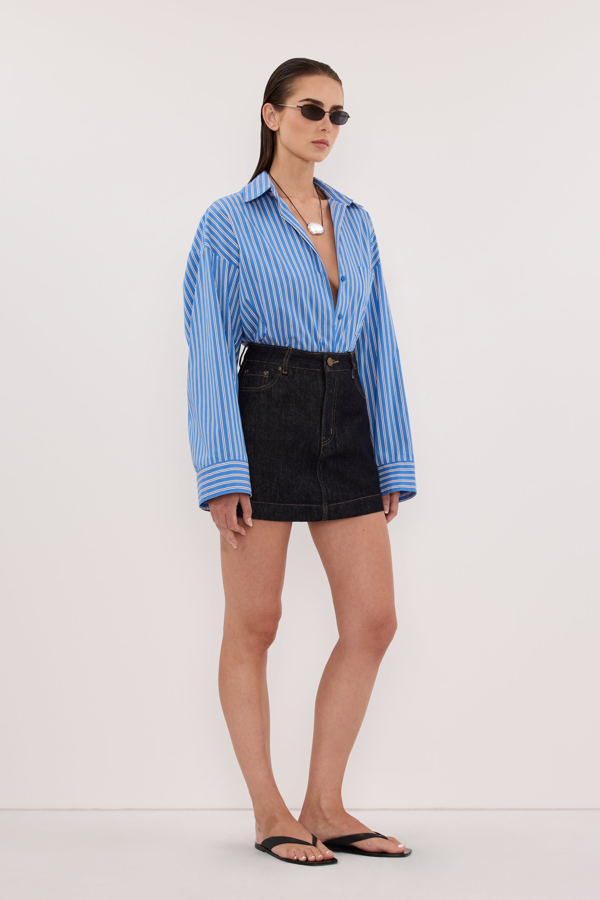 KERA RAW INDIGO DENIM A LINE SKORT