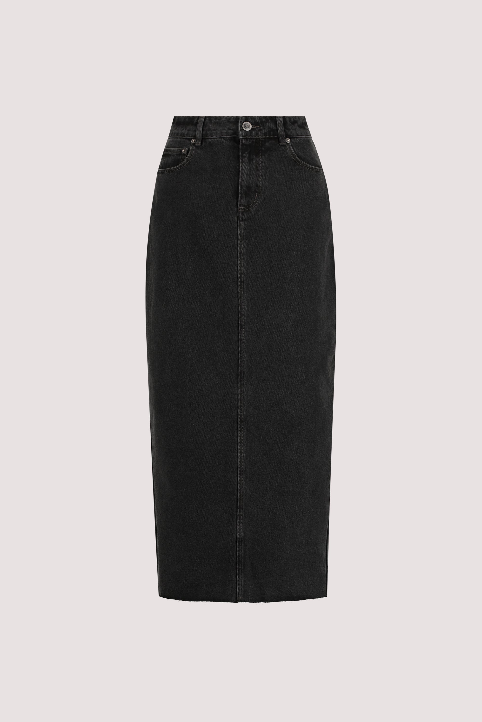 MONROE BLACK RINSE DENIM MIDI SKIRT