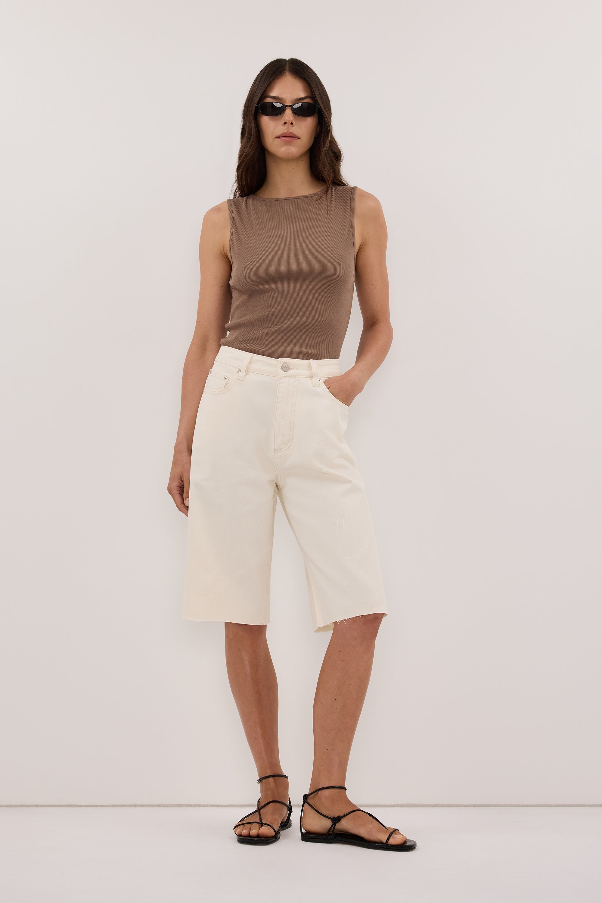 REAGAN CREAM DENIM BERMUDA SHORT - PRE ORDER
