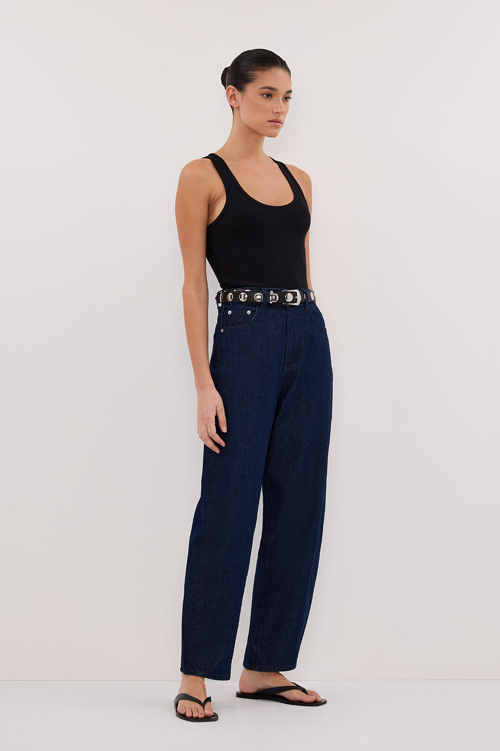 CALEB INDIGO BARREL LEG JEAN