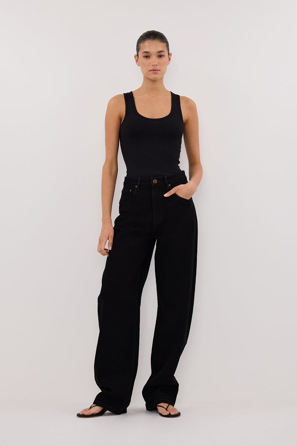 LIV BLACK DENIM BARREL LEG JEAN