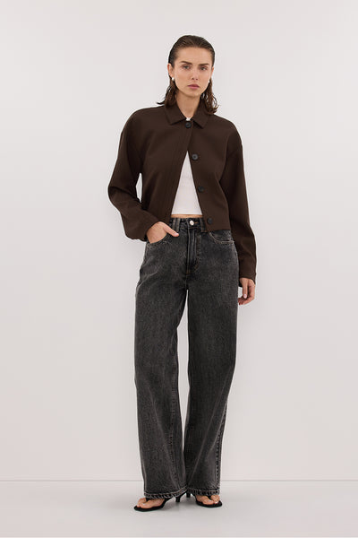 Stas wearing REAGAN 2.0 WASHED BLACK TALL SLOUCHY JEAN