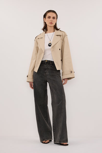 Stas wearing CARSON WASHED BLACK TALL WIDE LEG JEAN