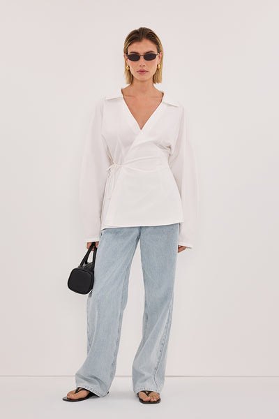 Joanna wearing WESTIN LIGHT RINSE STRAIGHT JEAN