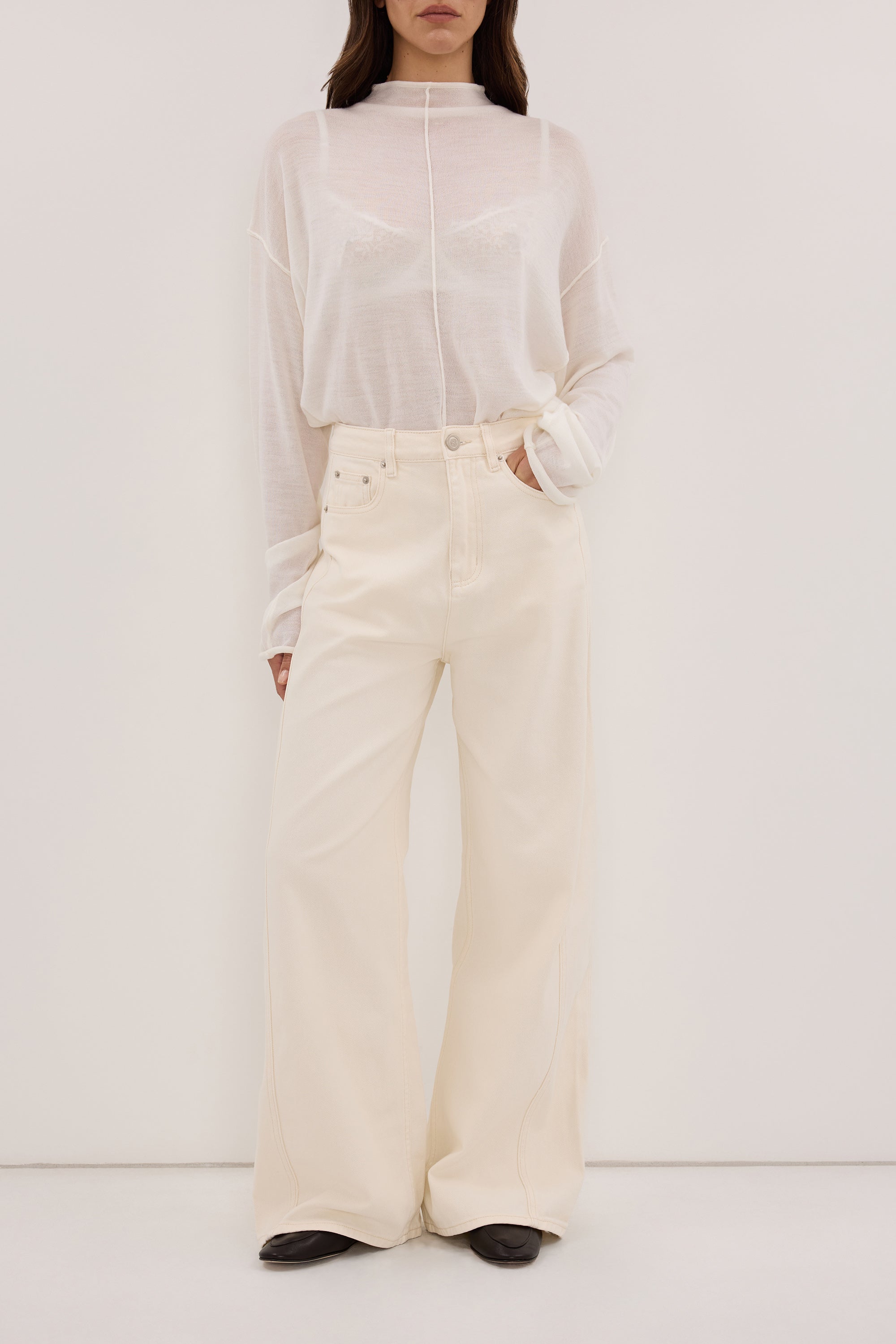 DREW CREAM WIDE LEG DENIM JEAN