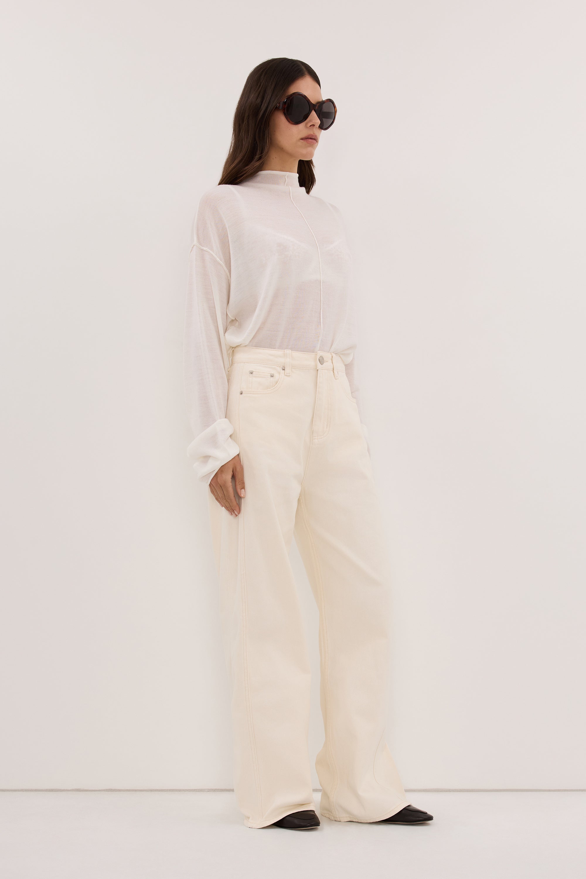 DREW CREAM WIDE LEG DENIM JEAN