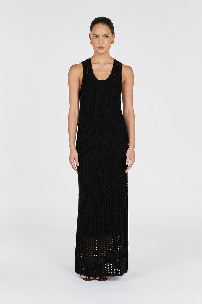 HUNTER BLACK CROCHET MAXI DRESS Dissh