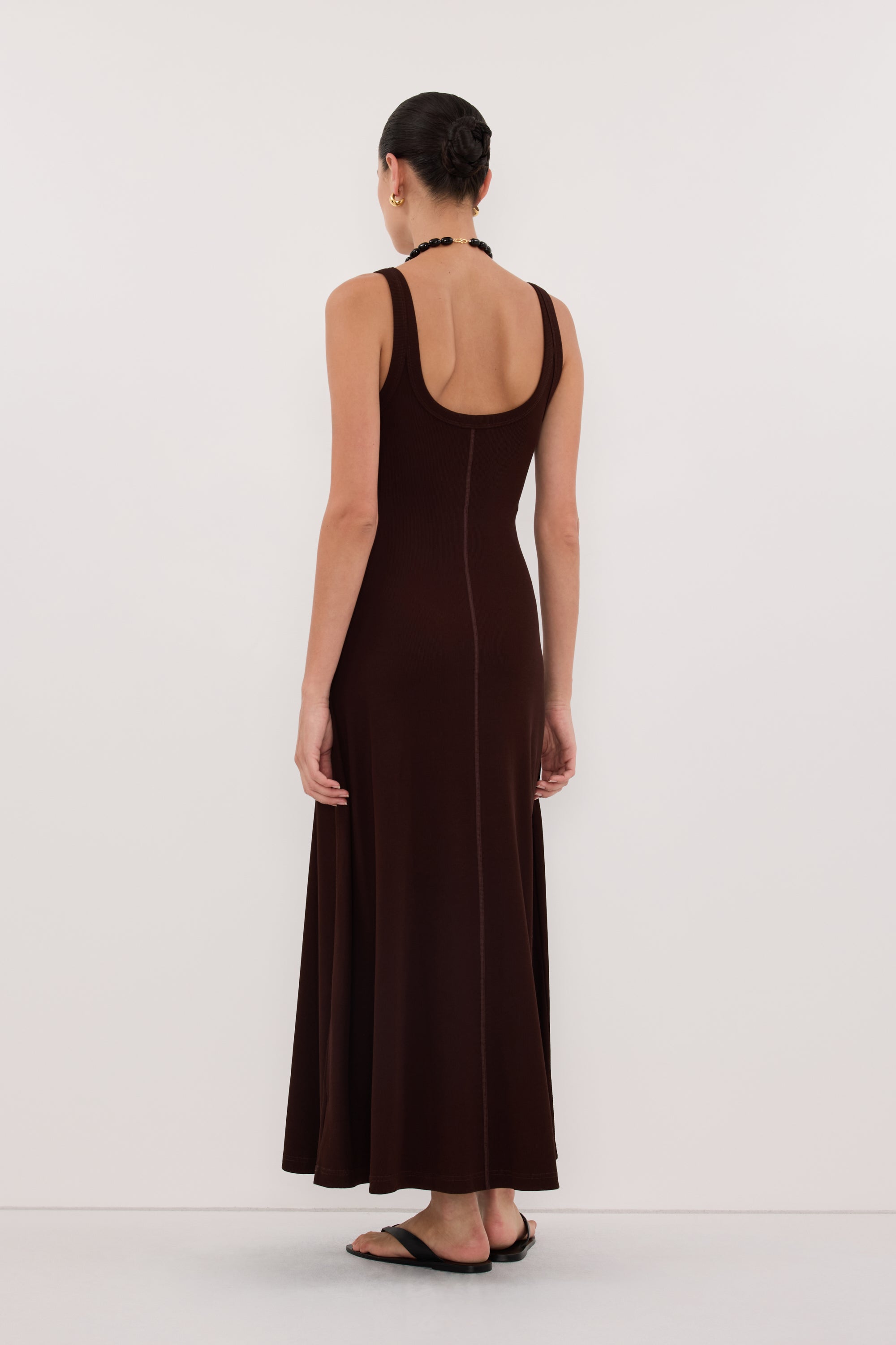 dissh brown dress HADLEY CHOC SLEEVELESS MIDI DRESS DISSH