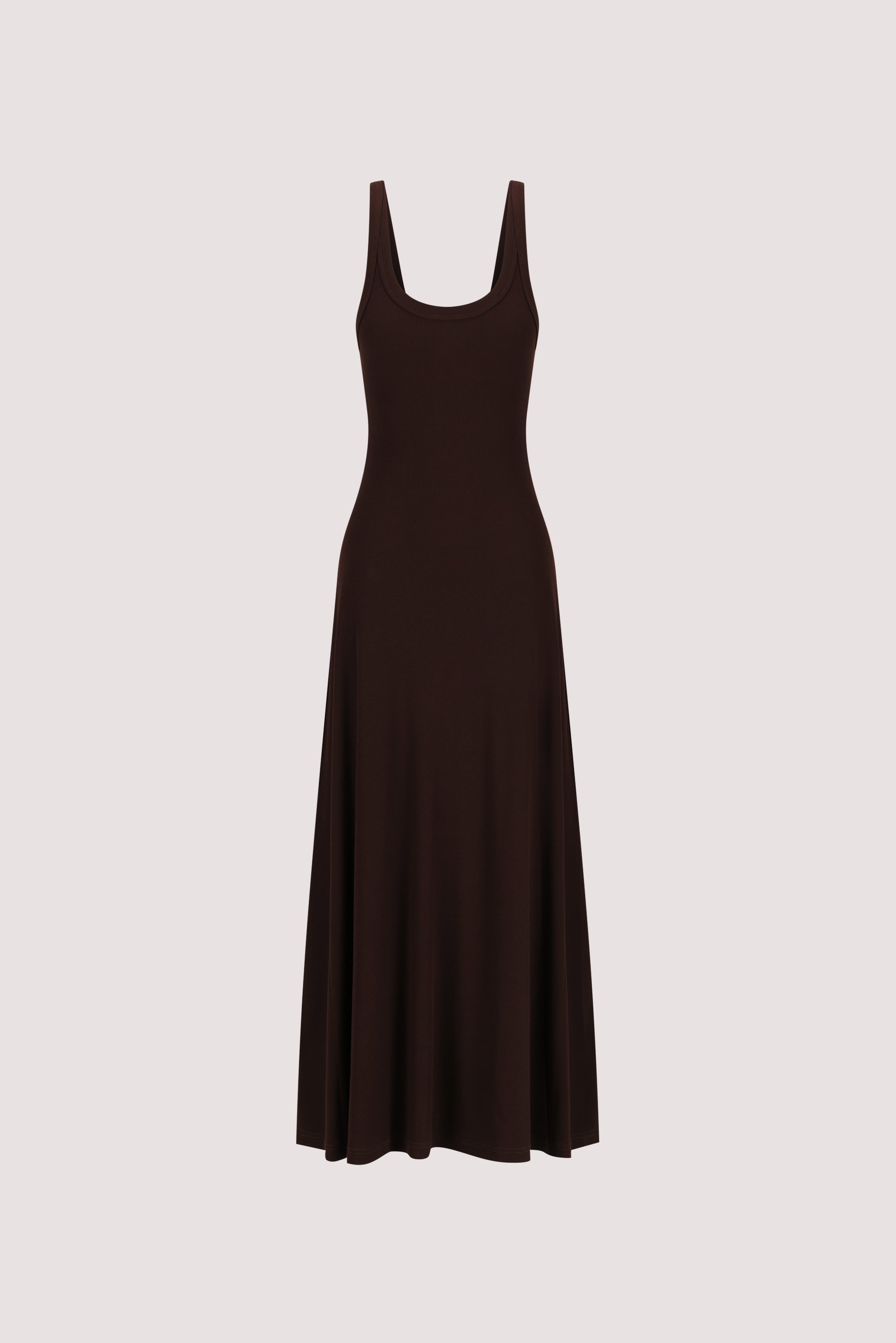 PHOEBE BURNT CHOC SLEEVELESS SCOOP NECK MIDI DRESS