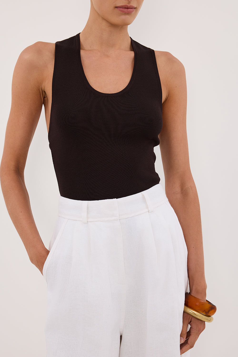 DEVIN BITTER CHOC RACER KNIT TANK