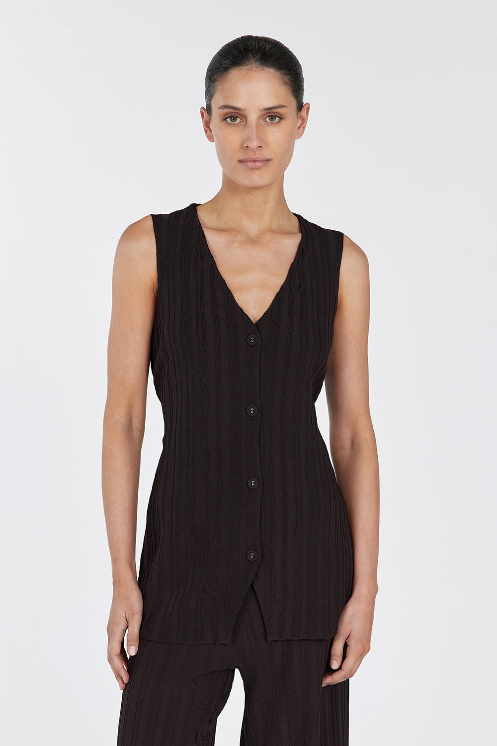 SYLVIA BITTER CHOC LONGLINE VEST